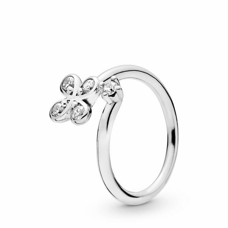 Pandora Four-petal Flowers Twisted Stackable Ring - Sterling Silver/Cubic Zirconia - Canada | VR7549